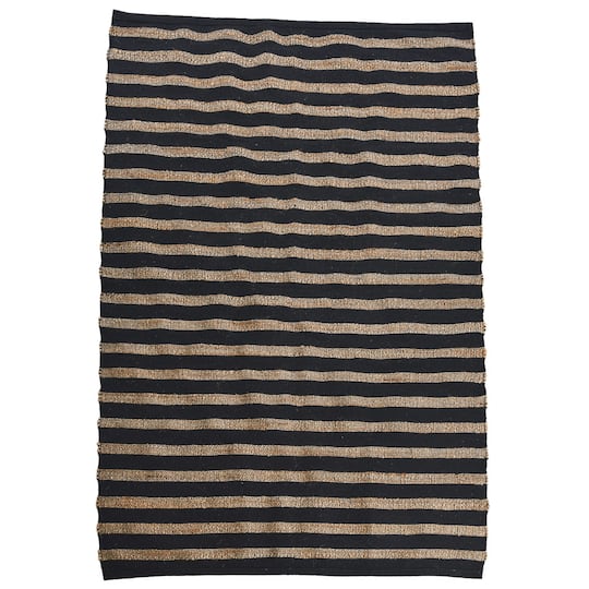 Black and Natural Jute Cotton Area Rug